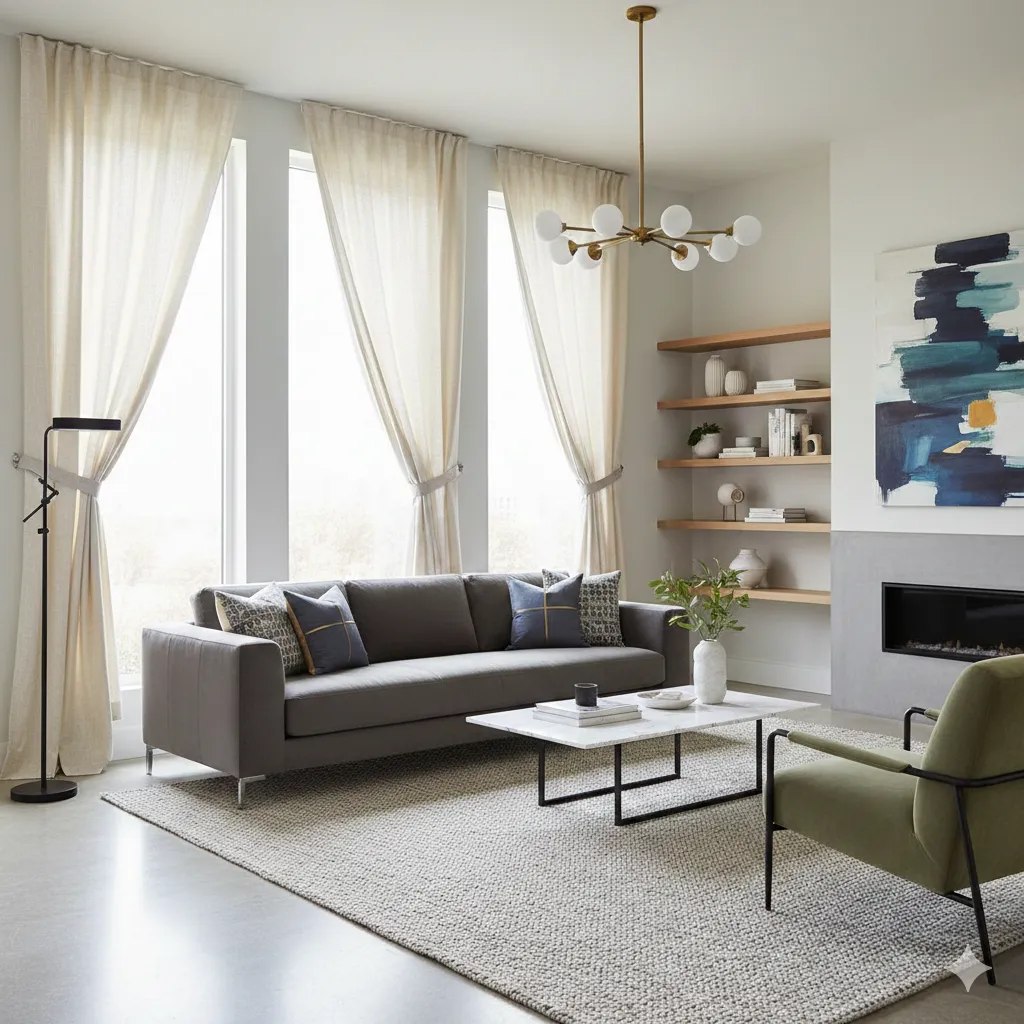 Modern living room with elegant curtains